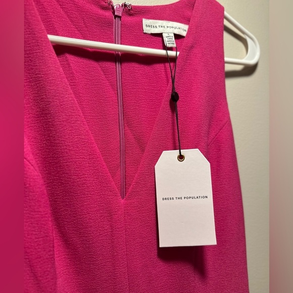Dress The Population NWT Catalina Dress Bright Fuchsia VNeck Fit & Flare Midi S - Picture 12 of 16